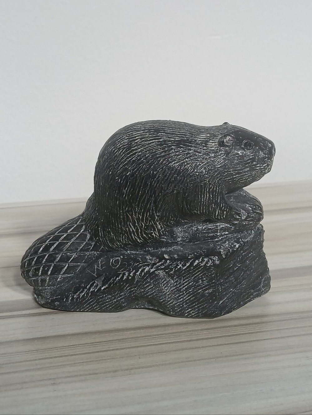 Wolf Original Sculpture Canada Beaver on Rock Handcarved Inuit Style Figure